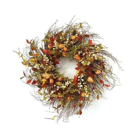 SMARTGIFTS 20 in. Twig & Fabric Cape Gooseberry Wreath SM2615850